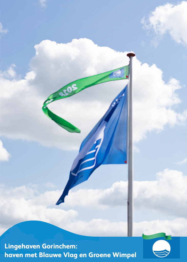 blauw Blauwe Vlag en Groene Wimpel aan vlaggenstok